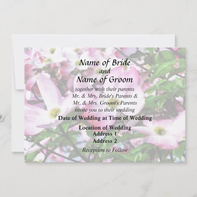 Pink Dogwood Blossoms Wedding Products Invitation (Front)