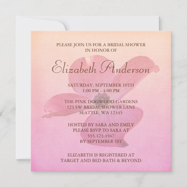 Pink Dogwood Flower Blossom Bridal Shower Invitation (Front)
