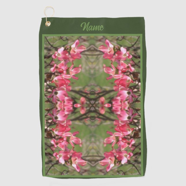 Pink Dogwood Flower Blossoms Painting Personalised Golf Towel (Front)
