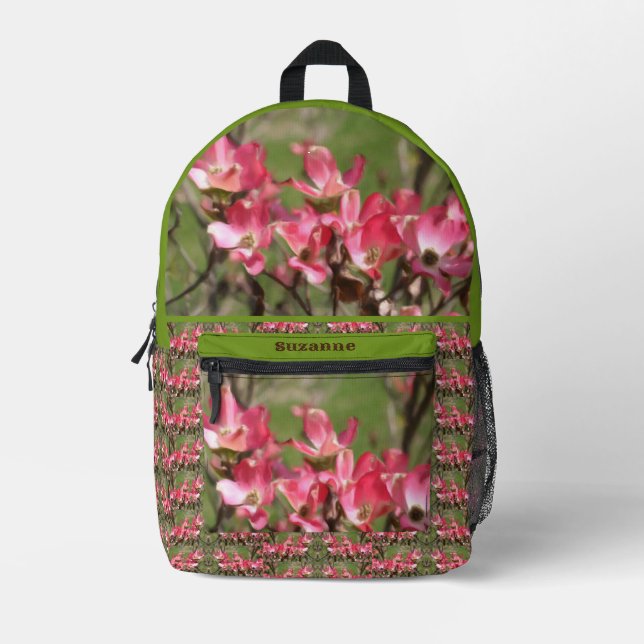 Pink Dogwood Flower Blossoms Painting Printed Backpack (Front)