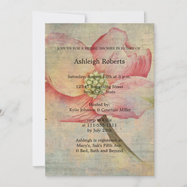 Pink Dogwood Flower Bridal Shower Invitation (Front)