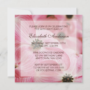 Pink Dogwood Flowers 80th Birthday Party Invitation