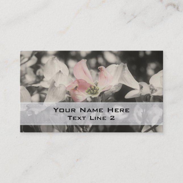 Pink Dogwood Flowers In Black And White Business Card (Front)