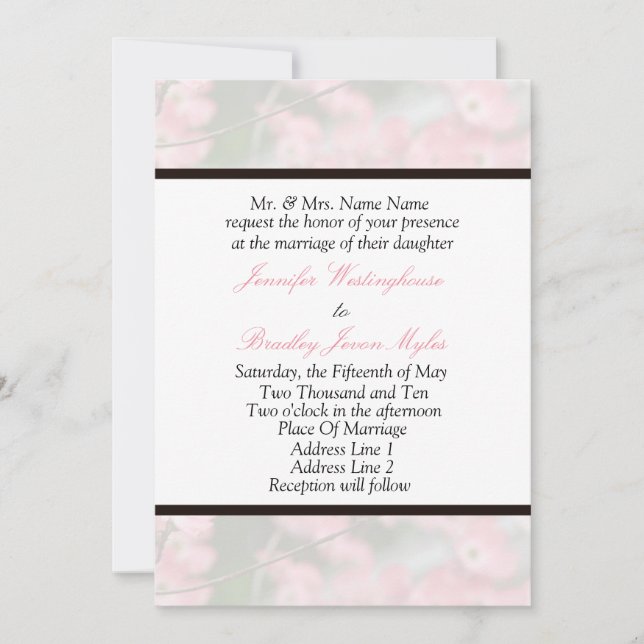 Pink Dogwood Wedding Stationary Invitations (Front)