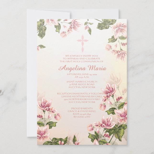 Pink Dogwoods Religious Invitation (Front)