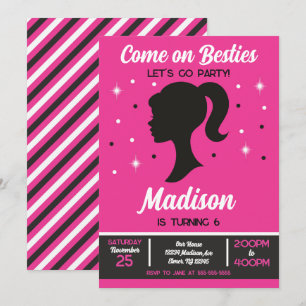 Pink Doll Besties Fashion Party Birthday  Invitation