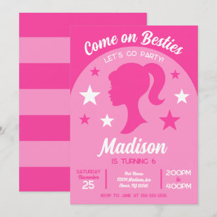 Pink Doll Besties Fashion Party Birthday Invitation