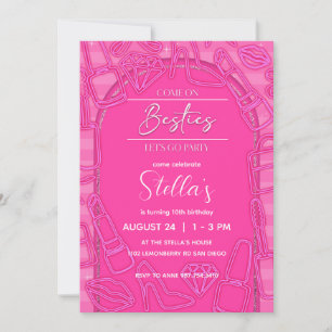Pink Doll Birthday, Girl Birthday Neon Invitation