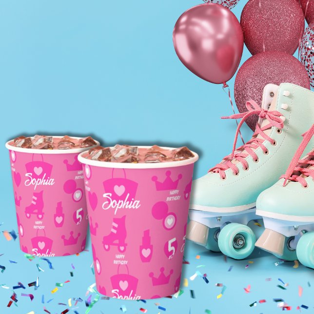 Pink Doll Birthday Party, Custom Age, Custom Name Paper Cups (Creator Uploaded)