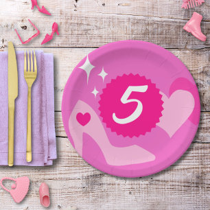 Pink Doll Birthday Party, Custom Age, Custom Name Paper Plate