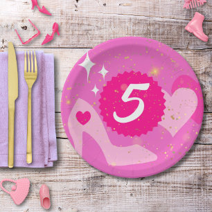 Pink Doll Birthday Party, Custom Age, Custom Name Paper Plate