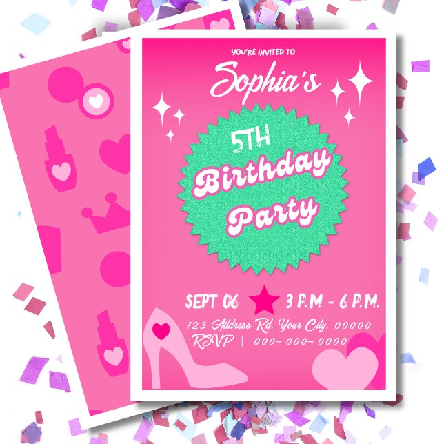 Pink Doll Birthday Party, Girl Birthday Invitation (Creator Uploaded)