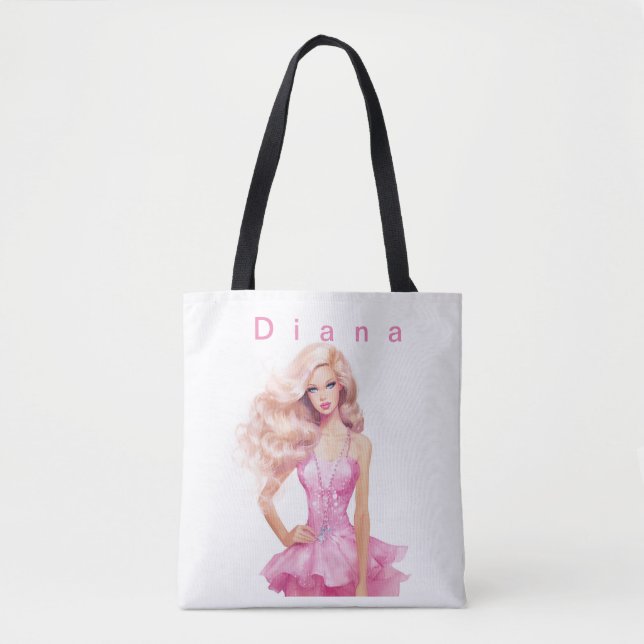 Pink doll for girl's birthday tote bag (Front)