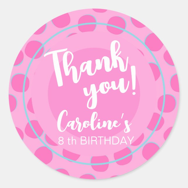 Pink Doll, Girl Birthday Favour Classic Round Sticker (Front)