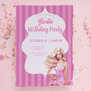 Pink Doll Girl Birthday Party Invitation