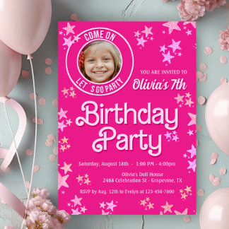 Pink Doll Photo Birthday Party Invitation