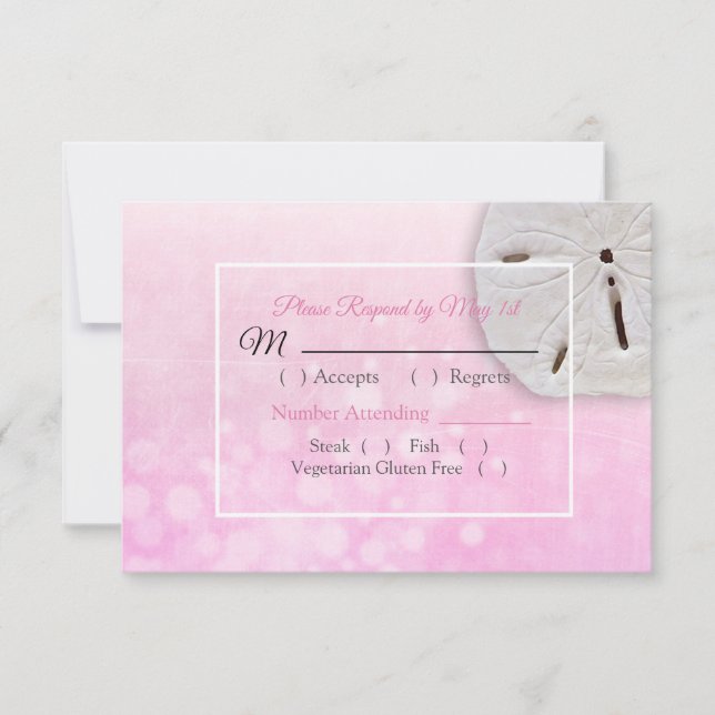 Pink Dollar Oceanic Wedding RSVP card (Front)