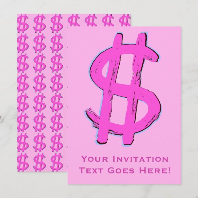 Pink Dollar Sign Invitation (Front/Back)