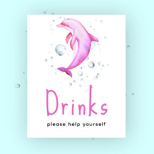 Pink Dolphin baby shower - Drinks Poster