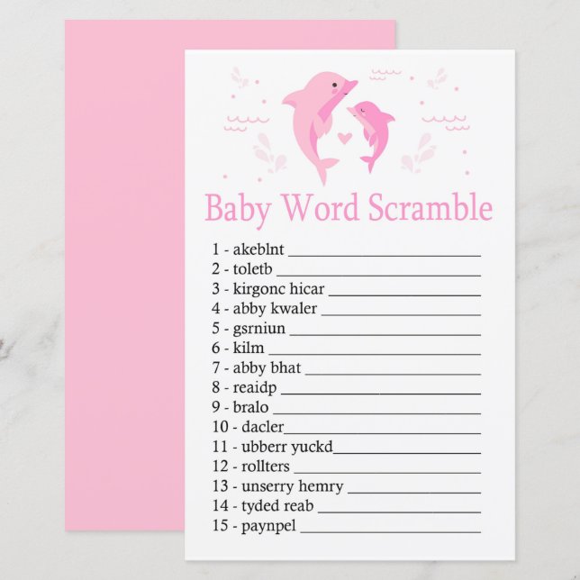 Pink Dolphin Baby word scramble game (Front/Back)