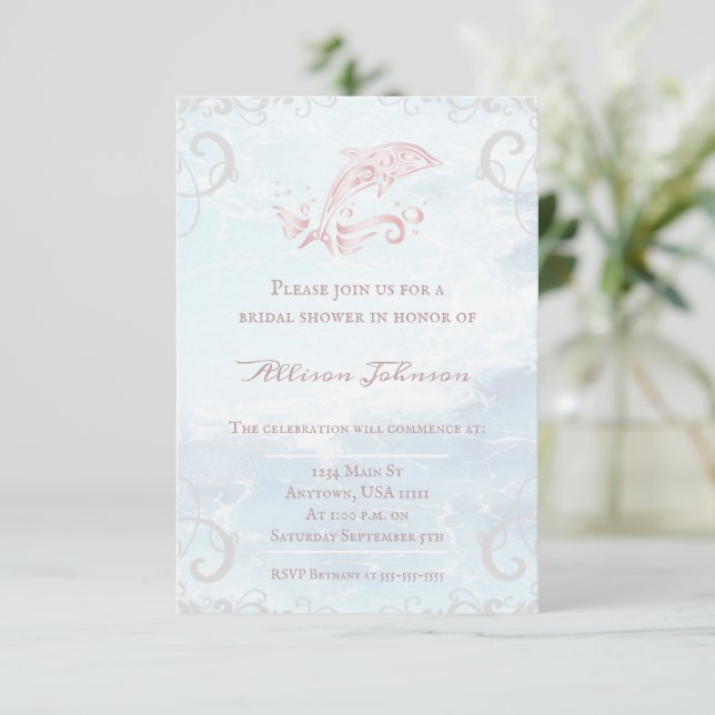 Pink Dolphin Bridal Shower Invite (Standing Front)