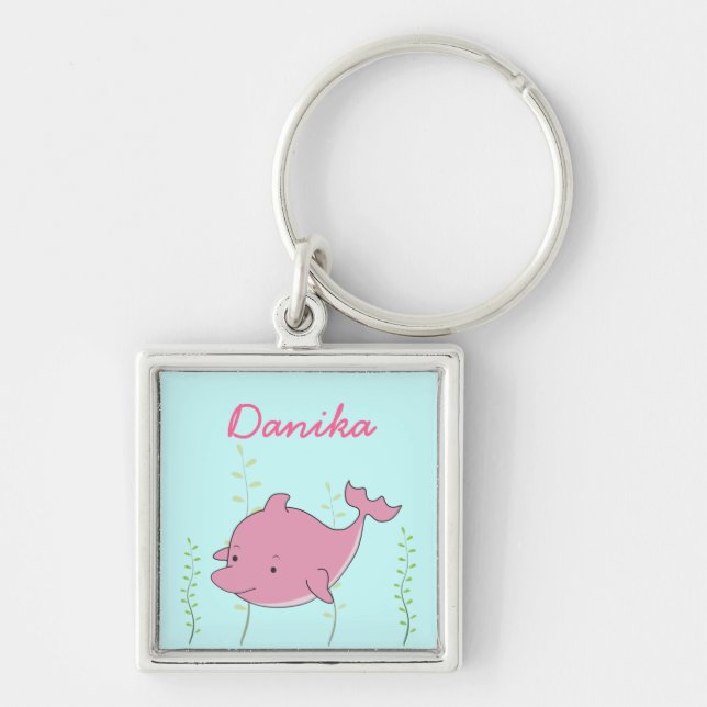 Pink Dolphin Girls Name Keyring Keychain Gift (Front)