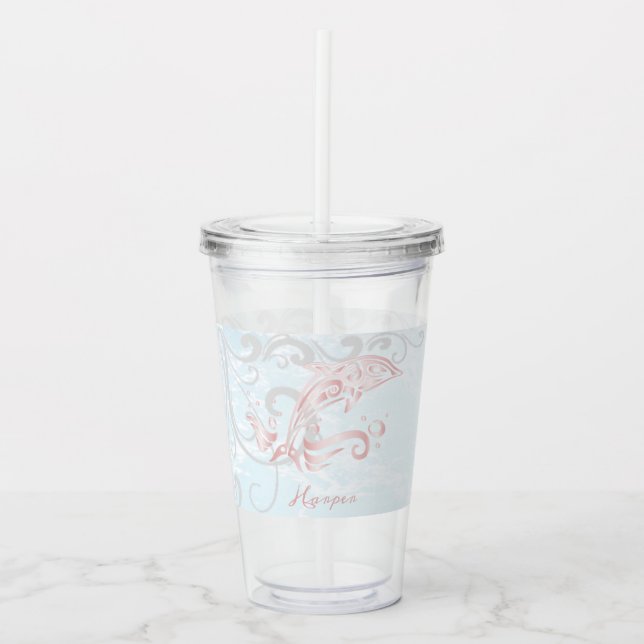 Pink Dolphin Personalised Acrylic Tumbler (Front)