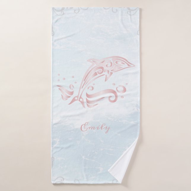 Pink Dolphin Personalised Bath Towel Set (Bath Towel)