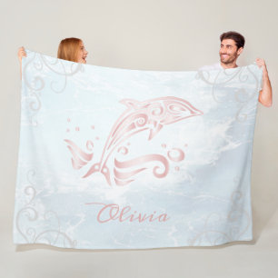 Pink Dolphin Personalised Fleece Blanket