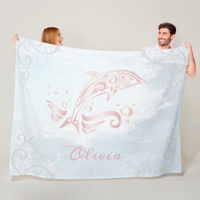 Pink Dolphin Personalised Fleece Blanket (In Situ)
