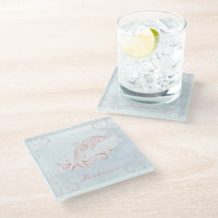 Pink Dolphin Personalised Glass Coaster