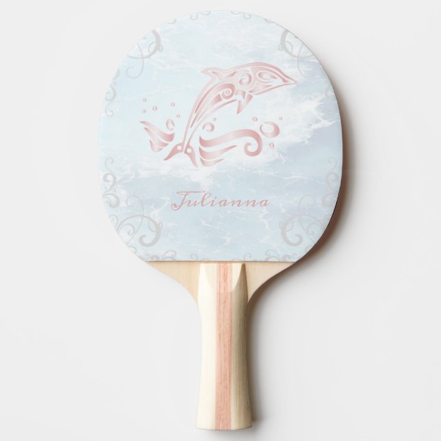 Pink Dolphin Personalised Ping Pong Paddle (Front)