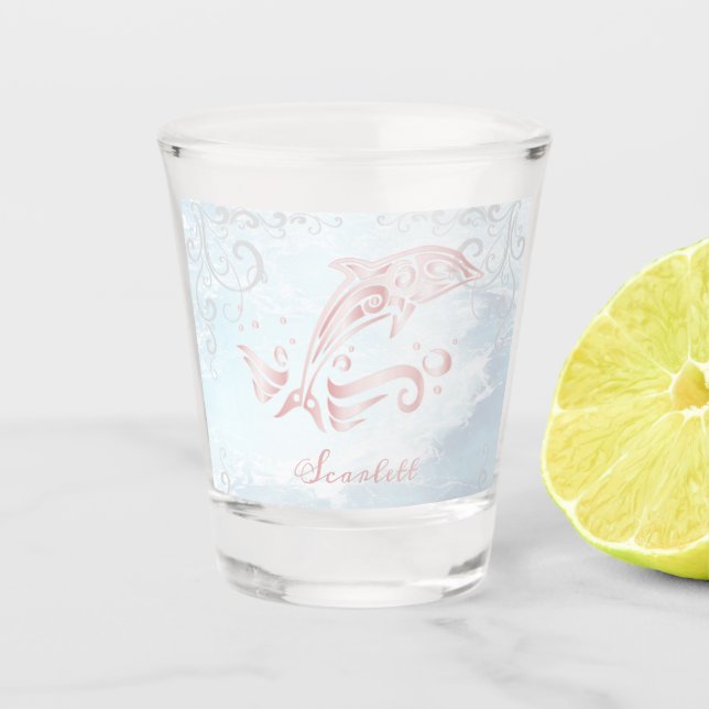 Pink Dolphin Personalised Shot Glass (Front)