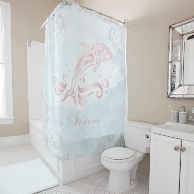 Pink Dolphin Personalised Shower Curtain (In Situ)