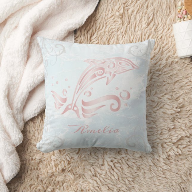 Pink Dolphin Personalised Throw Pillow (Blanket)