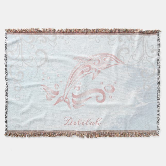 Pink Dolphin Personalized Throw Blanket (Front)