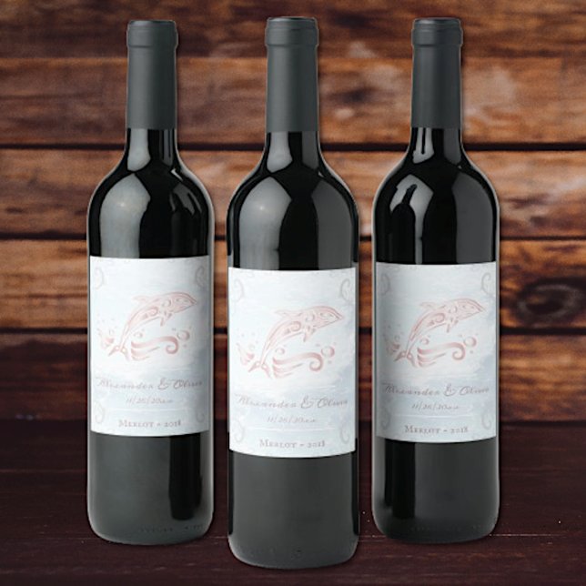 Pink Dolphin Wedding Wine Label (Pink Dolphin Wedding Wine Label)