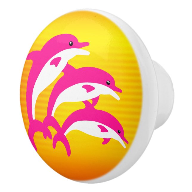 Pink Dolphins Dancing in the Tropical Sun Ceramic Knob (Right)