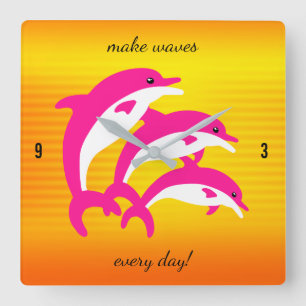 Pink Dolphins Dancing in the Tropical Sun Square Wall Clock