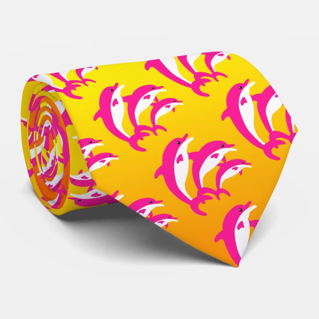 Pink Dolphins Dancing in the Tropical Sun Tie (Rolled)