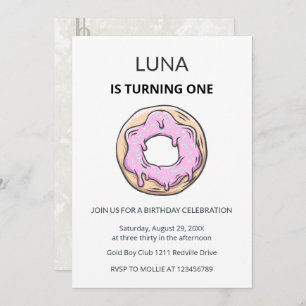 Pink Donut 1st Birthday Invitation Girl 