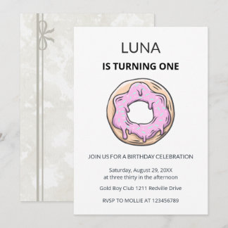 Pink Donut 1st Birthday Invitation Girl 