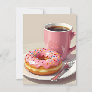 Pink Donut and Coffee   Keeping in Touch Postcard