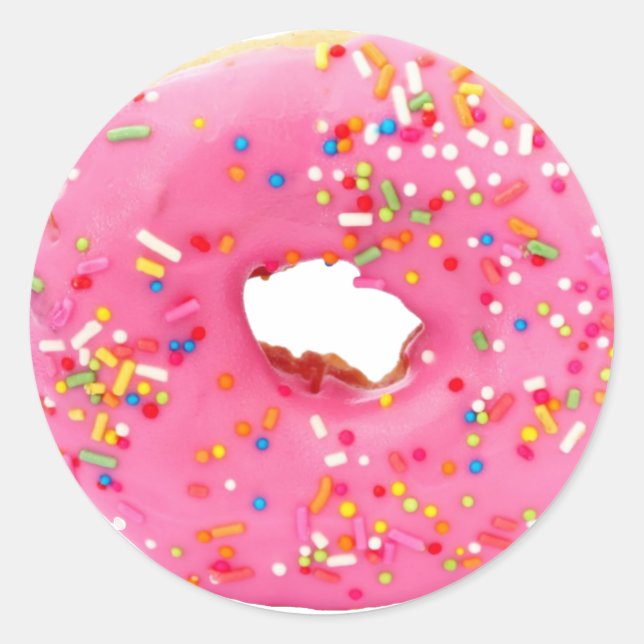 Pink donut classic round sticker (Front)