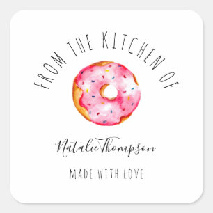 Pink Donut From the Kitchen of Baking Homemade Square Sticker