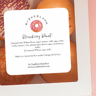 Pink Donut Watercolor Bakery Ingredient Product Square Sticker