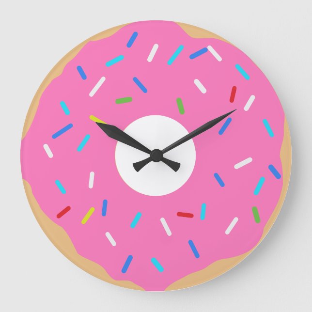 Pink Donut With Sprinkles Large Clock (Front)