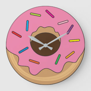 Pink Donut with Sprinkles Large Clock