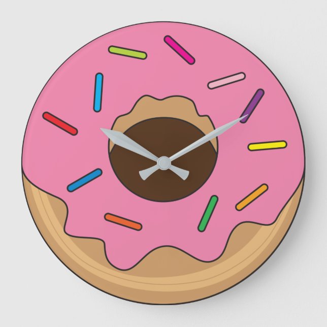 Pink Donut with Sprinkles Large Clock (Front)