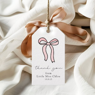 Pink Doodle Bow Baby Girl 1st Birthday Favour Tags